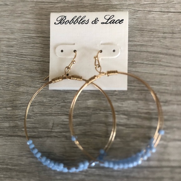 NEW Bobble and Lace Gold Tone Bead Hoop Earrings - Picture 2 of 4